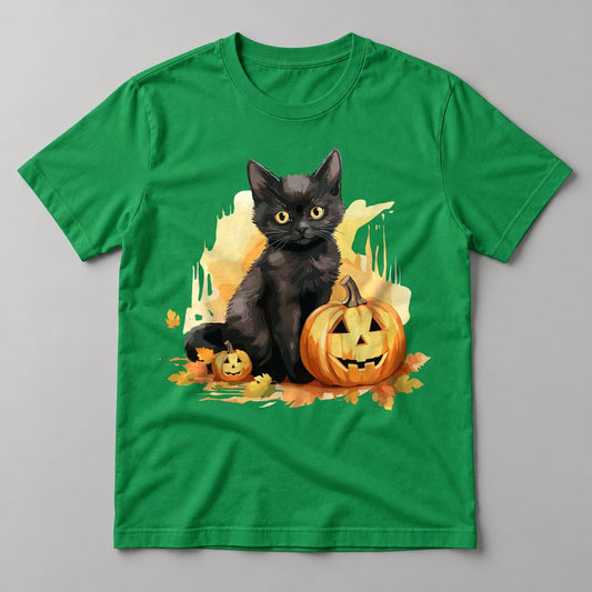 Black Cat Jack-o-Lantern tee in Kelly Green