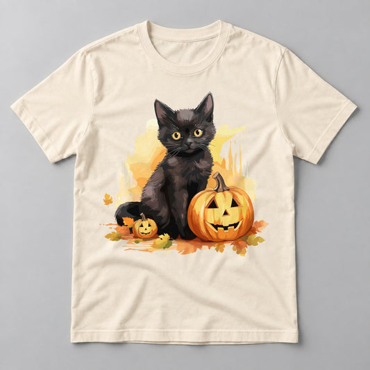 Black Cat Jack-o-Lantern tee in Natural