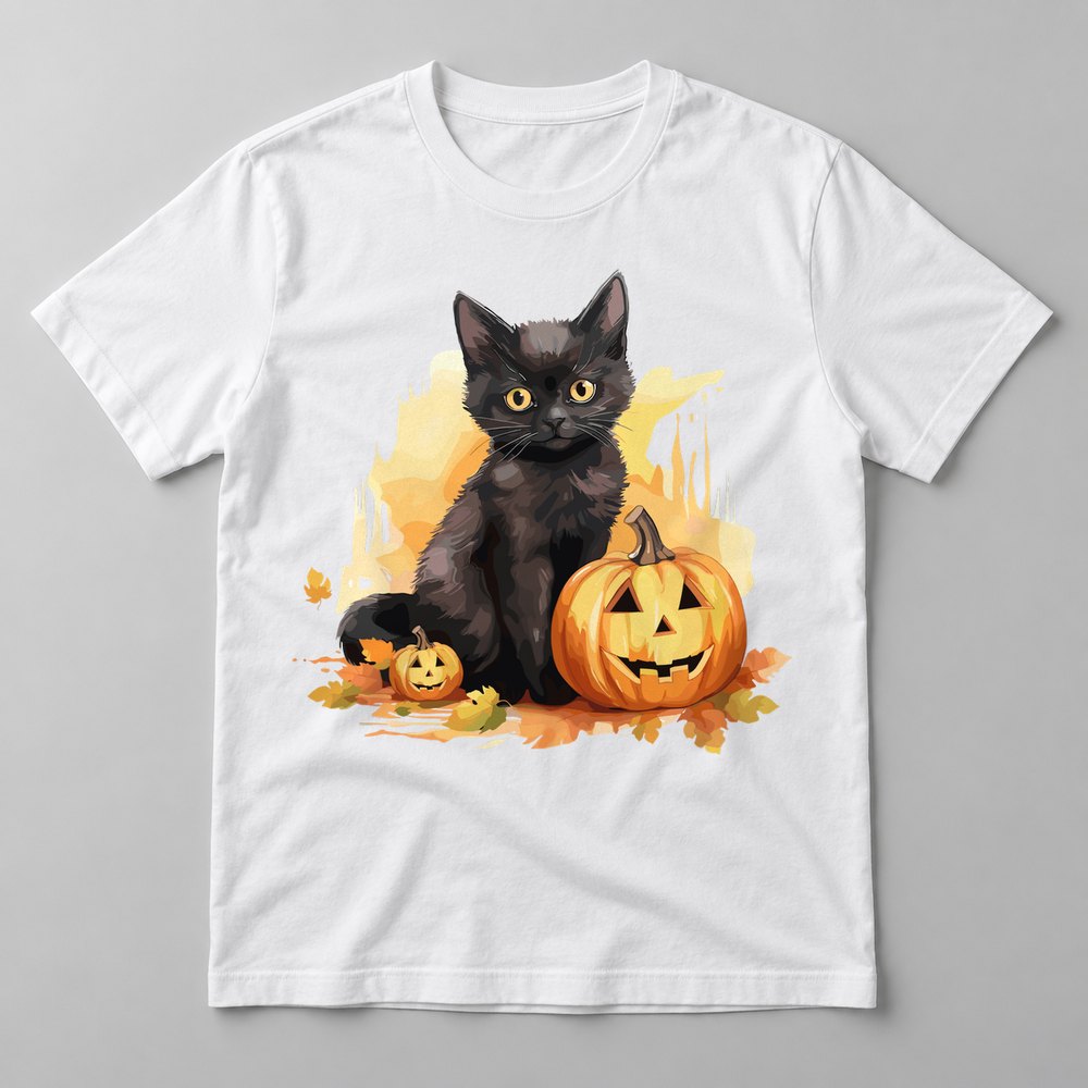 Black Cat Jack-o-Lantern tee in White