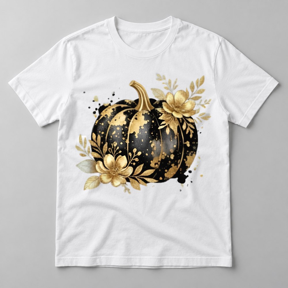 Black & Gold Floral Pumpkin tee in White