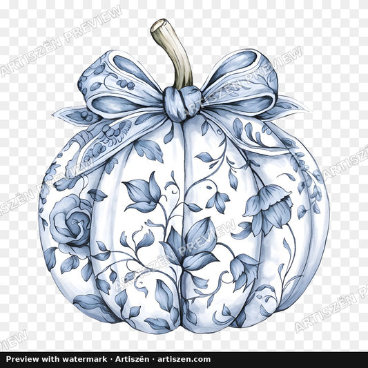 Blue Toile Pumpkin PNG preview