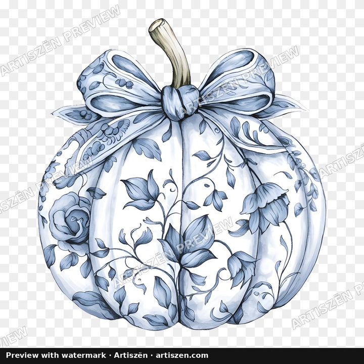 Blue Toile Pumpkin PNG preview