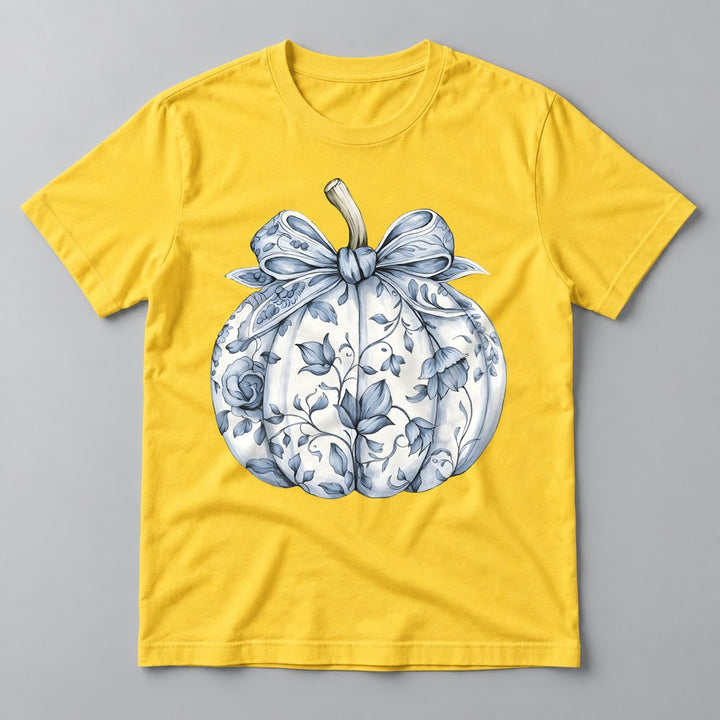 Blue Toile Pumpkin tee in Yellow