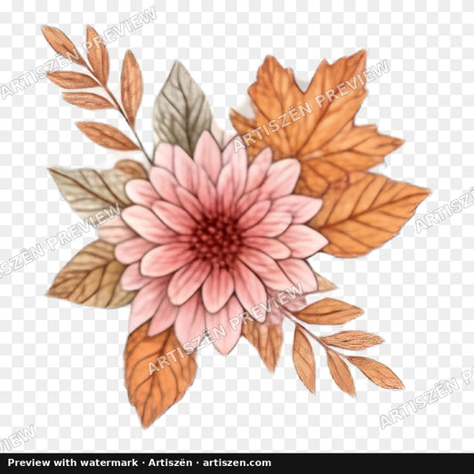 Blush Dahlia & Leaves PNG preview
