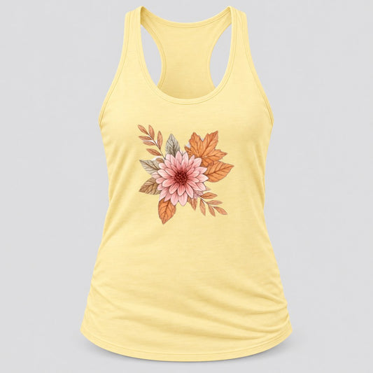 Blush Dahlia & Leaves racerback tank in Banana Cream