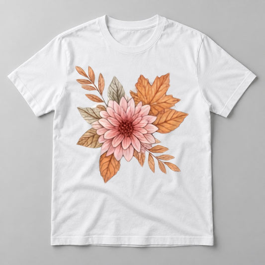 Blush Dahlia & Leaves tee in White