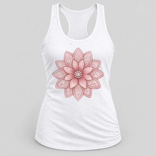 Blush Mandala Flower racerback tank in White