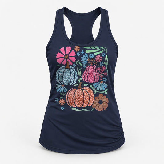 Boho Leopard Pumpkins racerback tank in Midnight Navy