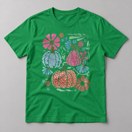 Boho Leopard Pumpkins tee in Kelly Green