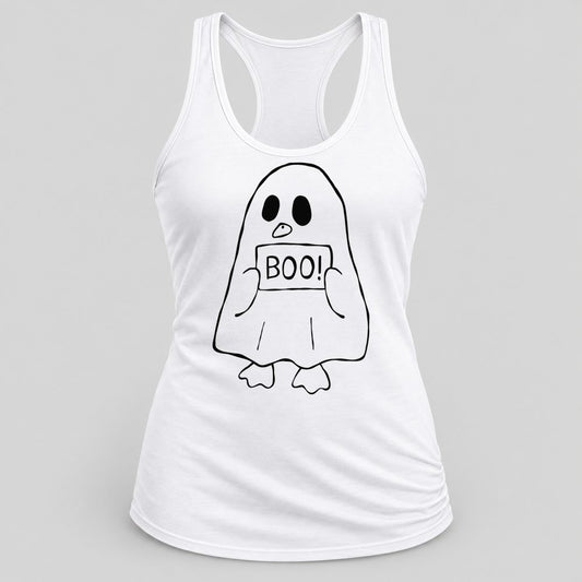 Boo Sign Ghost racerback tank in White
