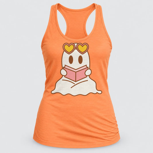 Bookish Ghost racerback tank in Light Orange