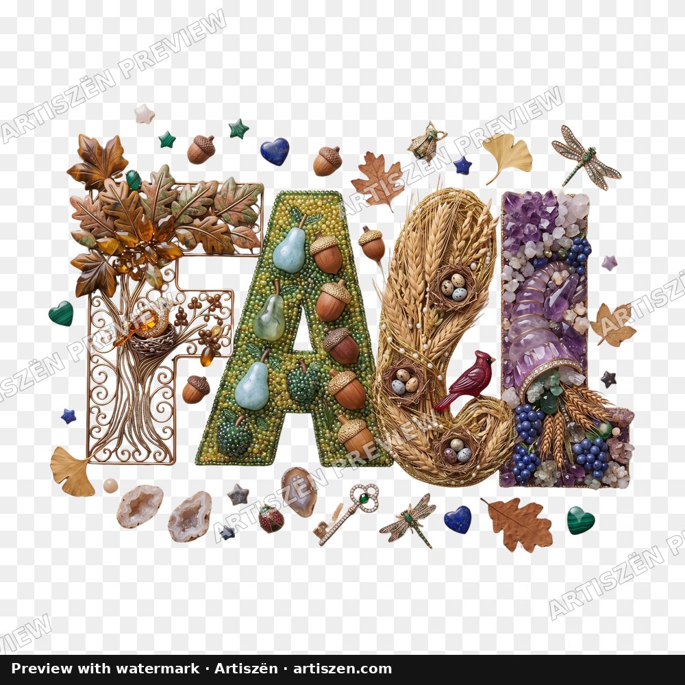 Botanical Jewel Fall Letters PNG preview