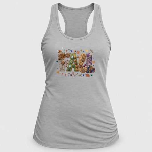Botanical Jewel Fall Letters racerback tank in Silver