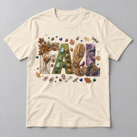 Botanical Jewel Fall Letters tee in Natural