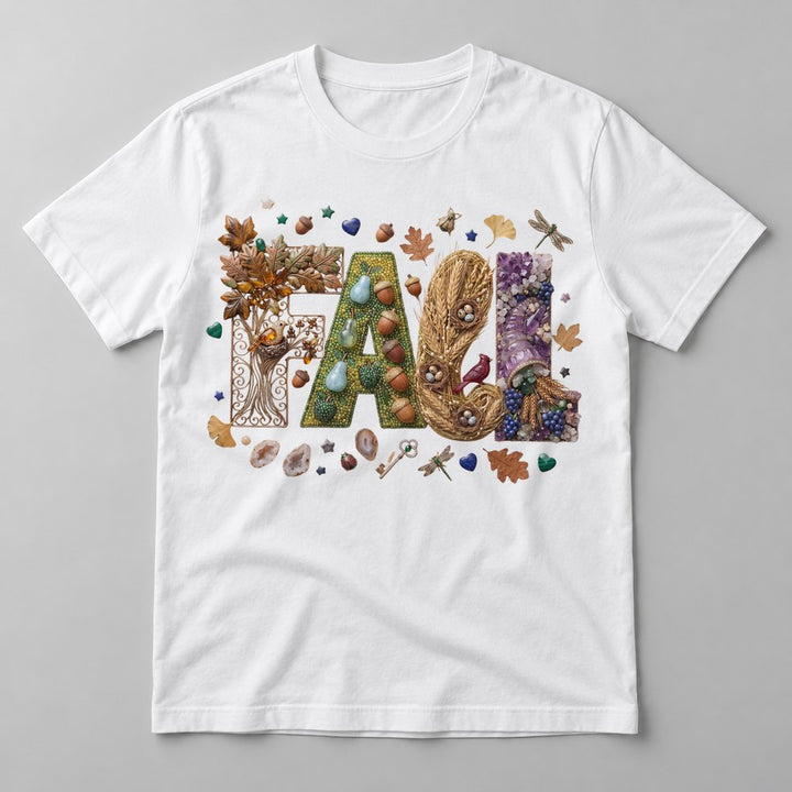 Botanical Jewel Fall Letters tee in White