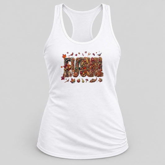 Cornucopia Jewel Fall racerback tank in White
