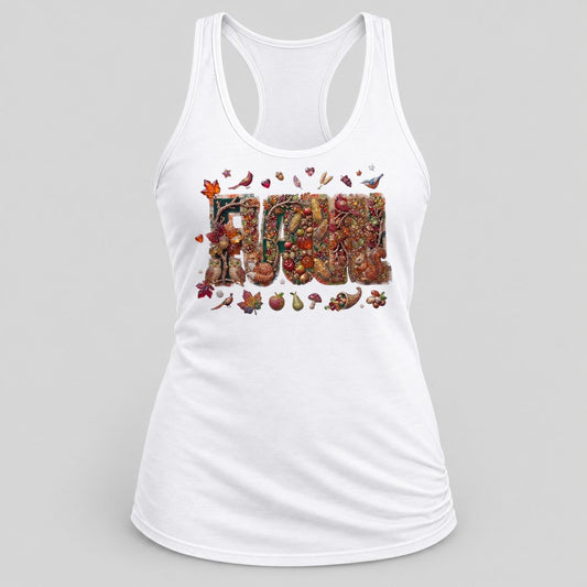 Cornucopia Jewel Fall racerback tank in White