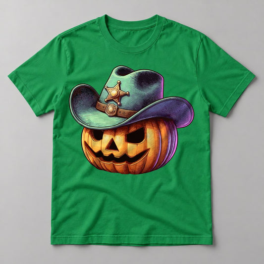 Cowboy Jack-o-Lantern tee in Kelly Green