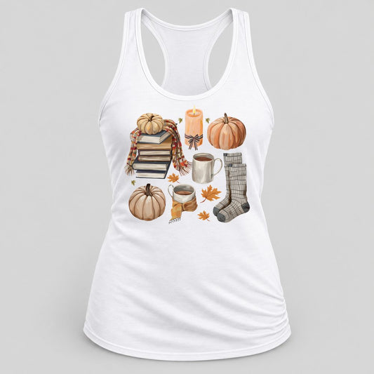 Cozy Books & Candles racerback tank in White
