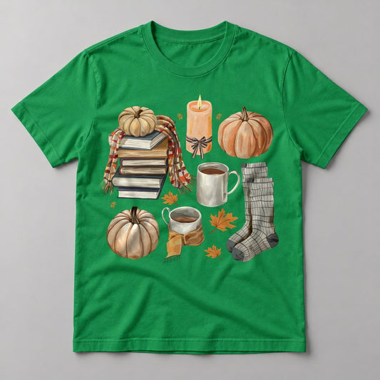 Cozy Books & Candles tee in Kelly Green