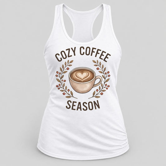 Cozy Coffee Season racerback tank in White