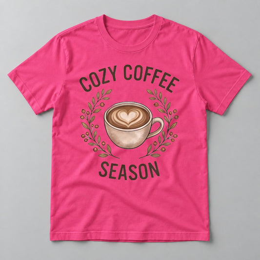 Cozy Coffee Season tee in Hot Pink