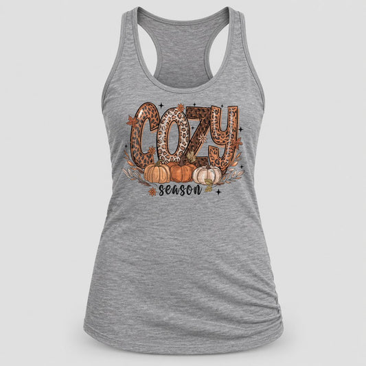 Cozy Season Leopard racerback tank in Heather Grey