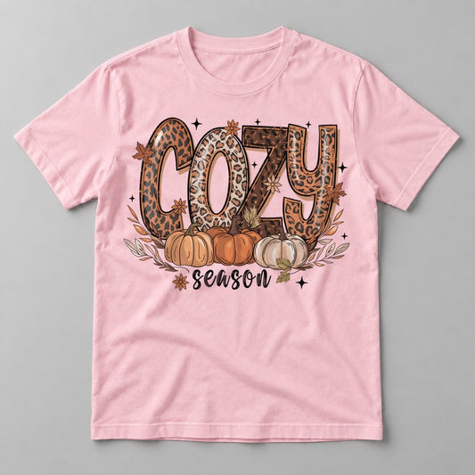 Cozy Season Leopard tee in Soft Pink