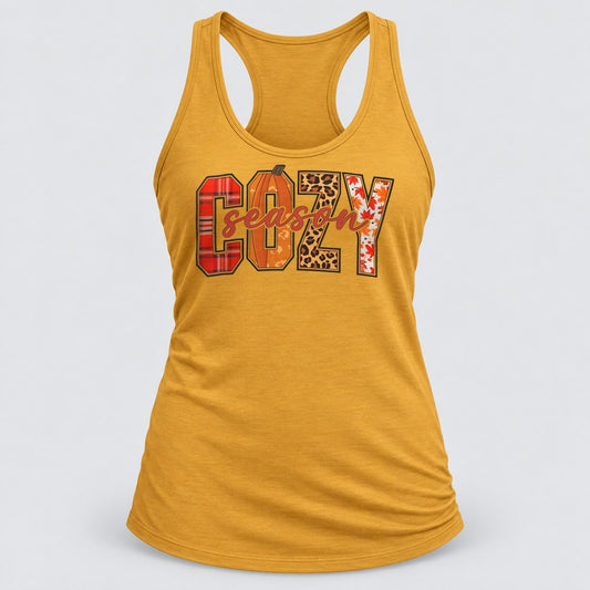 Cozy Season Plaid & Leopard racerback tank in Antique Gold