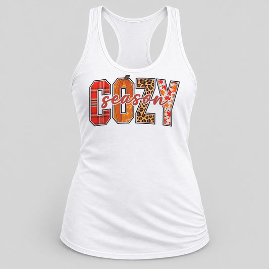 Cozy Season Plaid & Leopard racerback tank in White