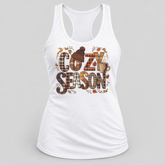 Cozy Season Plaid racerback tank in White
