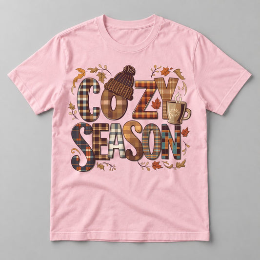 Cozy Season Plaid tee in Soft Pink