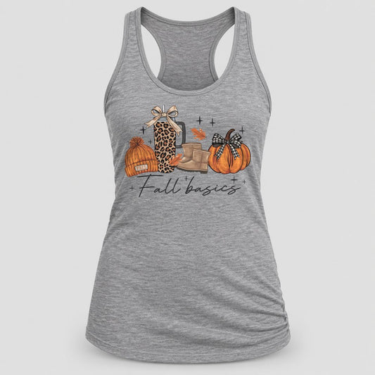 Fall Basics Leopard Tumbler racerback tank in Heather Grey