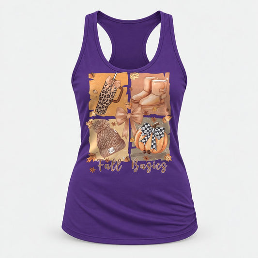 Fall Basics Patchwork racerback tank in Purple Rush