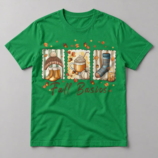 Fall Basics Trio pressed on a Kelly Green tee
