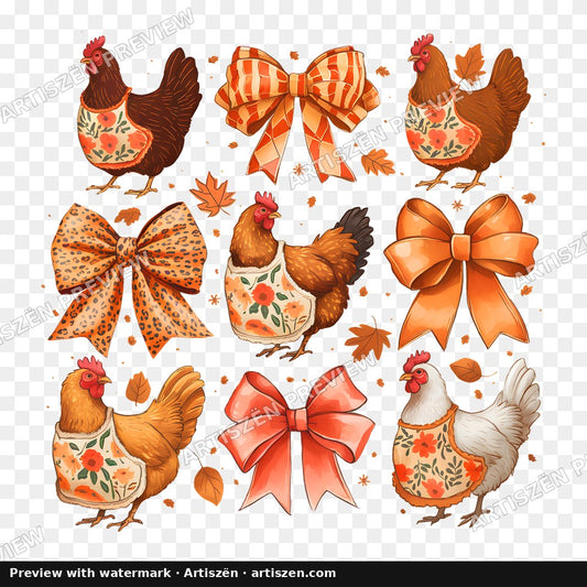 Fall Chickens & Bows PNG preview