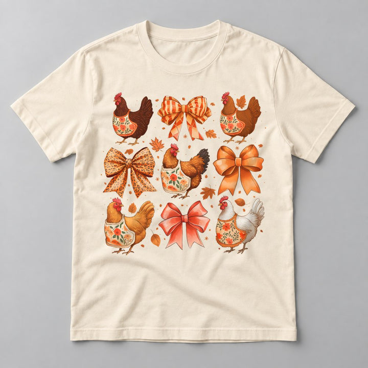 Fall Chickens & Bows tee in Natural