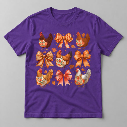 Fall Chickens & Bows tee in Team Purple