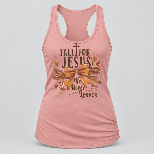 Fall for Jesus Bow racerback tank in Desert Pink