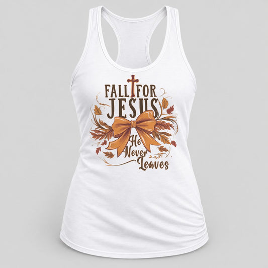 Fall for Jesus Bow racerback tank in White