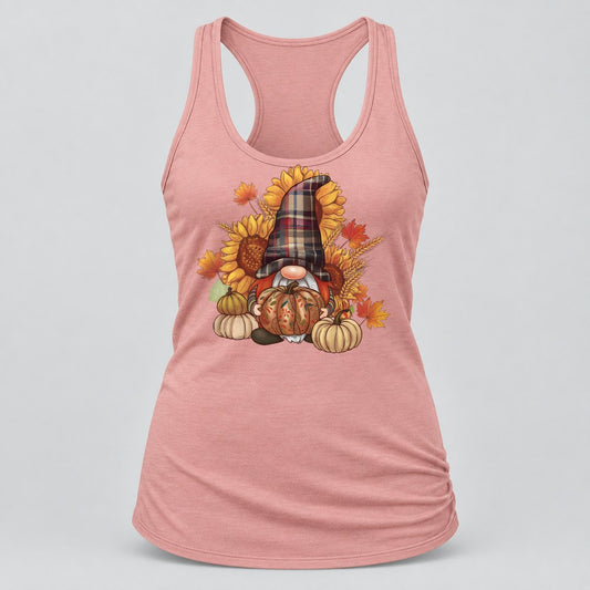 Fall Gnome racerback tank in Desert Pink