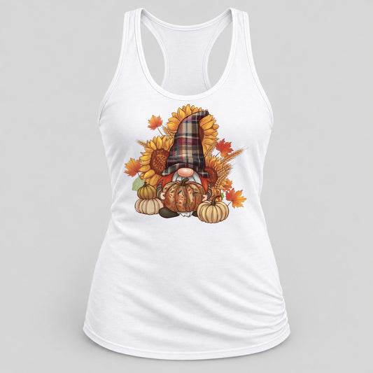 Fall Gnome racerback tank in White