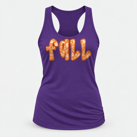 Fall Lace Lettering racerback tank in Purple Rush