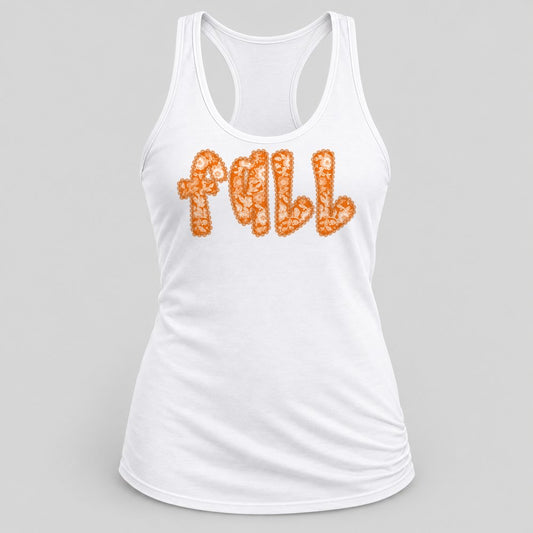 Fall Lace Lettering racerback tank in White