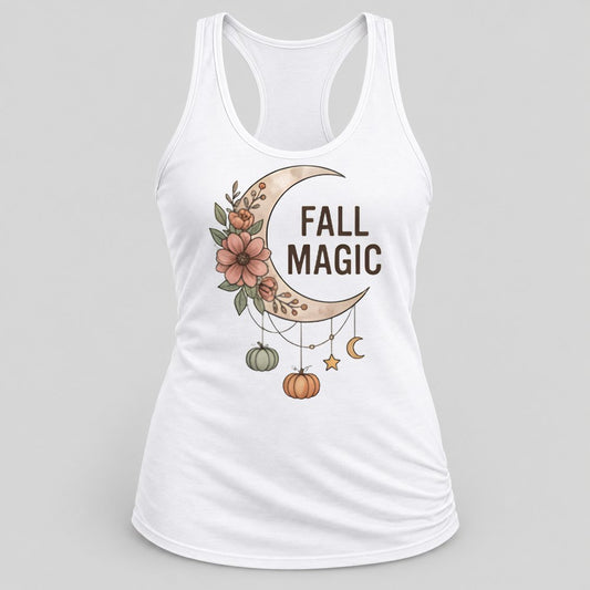 Fall Magic Moon racerback tank in White
