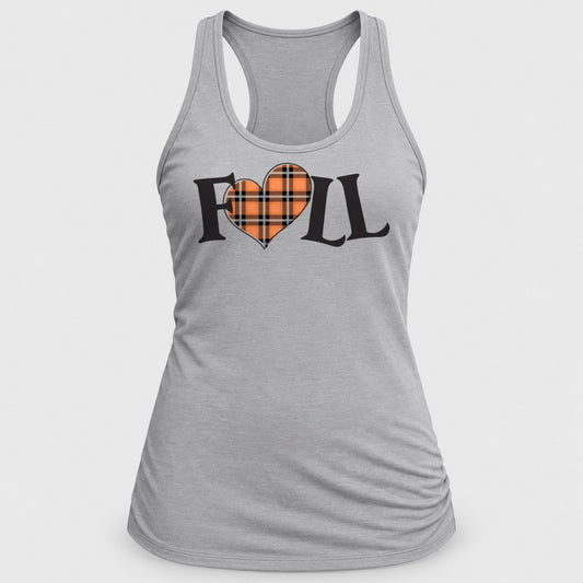 Fall Plaid Heart racerback tank in Silver