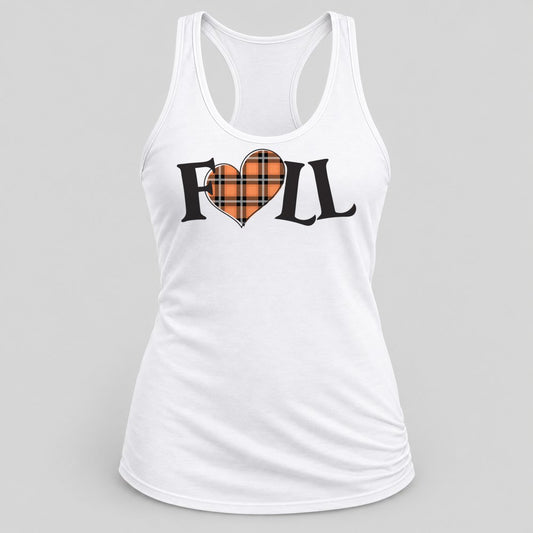Fall Plaid Heart racerback tank in White