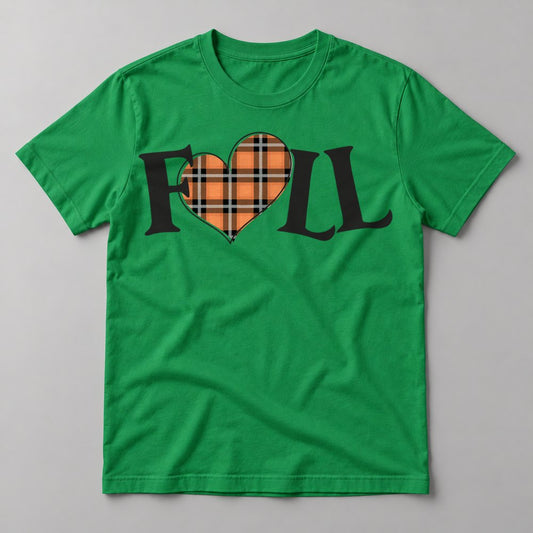 Fall Plaid Heart tee in Kelly Green