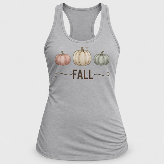 Fall Pumpkin Trio racerback tank in Silver
