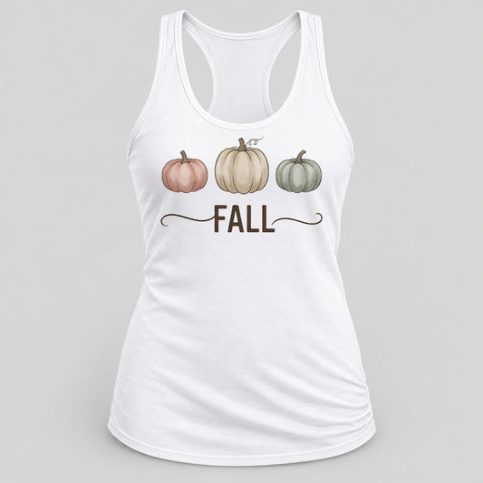 Fall Pumpkin Trio racerback tank in White